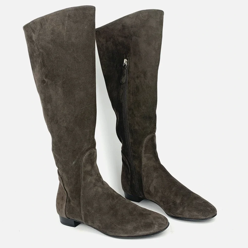 Delman Knee high Tall Riding Women's Boots Brwon Suede Made in ITALY - Size 7.5